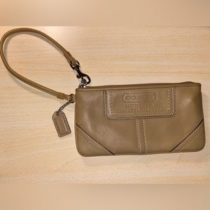 Tan Coach Leather Wristlet